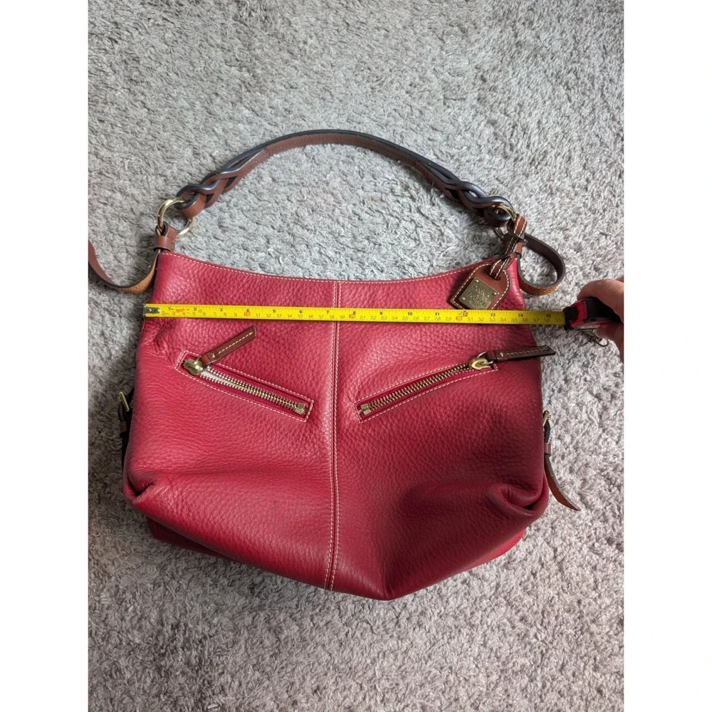 Dooney & Bourke, Red Pebbled Leather Hobo Bag, Slouchy, Brown Braided Strap